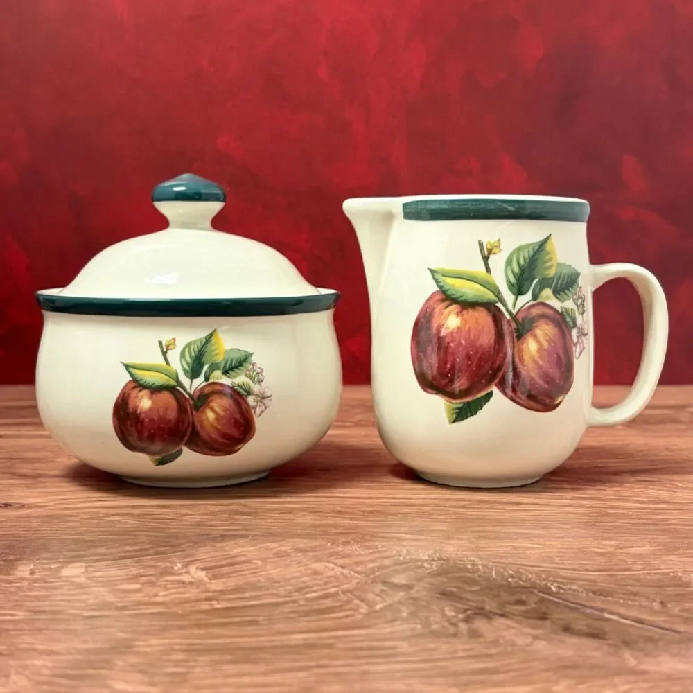 Casuals by China Pearl Apple Blossom Teapot Creamer Sugar Bowl Set